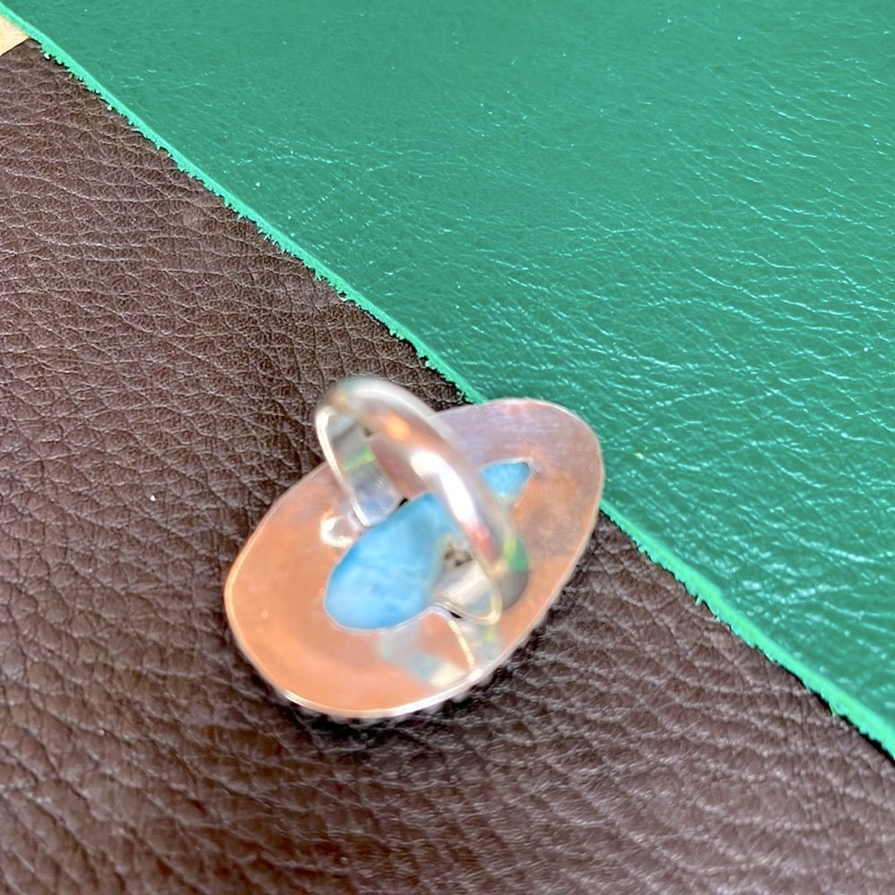 Blue Larimar Stone Silver Ring - Picture 6 of 7